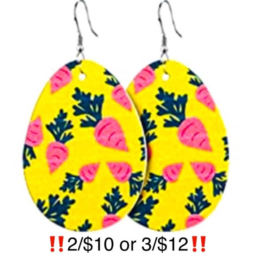 Easter Earrings Carrot Pattern Easter Egg Shaped Dangling Faux Leather Earrings